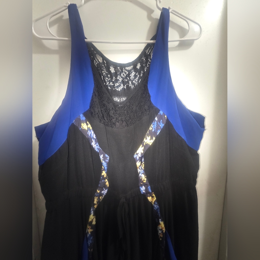Black and Blue Sundress with Floral Accents